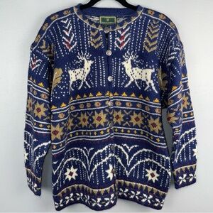 Vintage Dale Of Norway Sweater Cardigan Men’s M Blue Wool Norwegian Deer